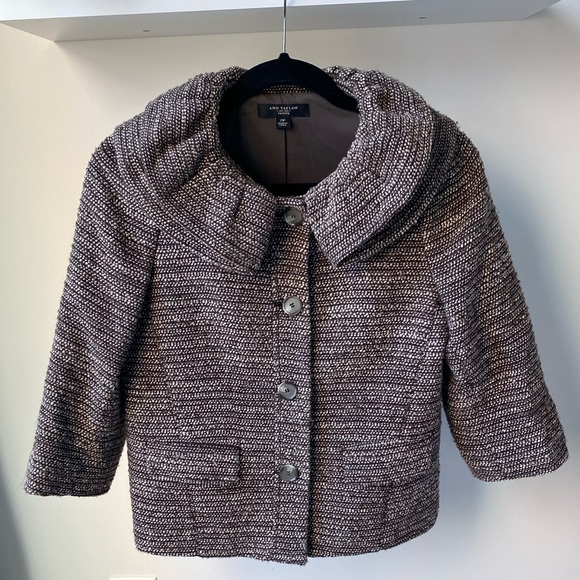 Ann Taylor Cropped Wool Tweed Brown Jacket Size 2P - Picture 11 of 11